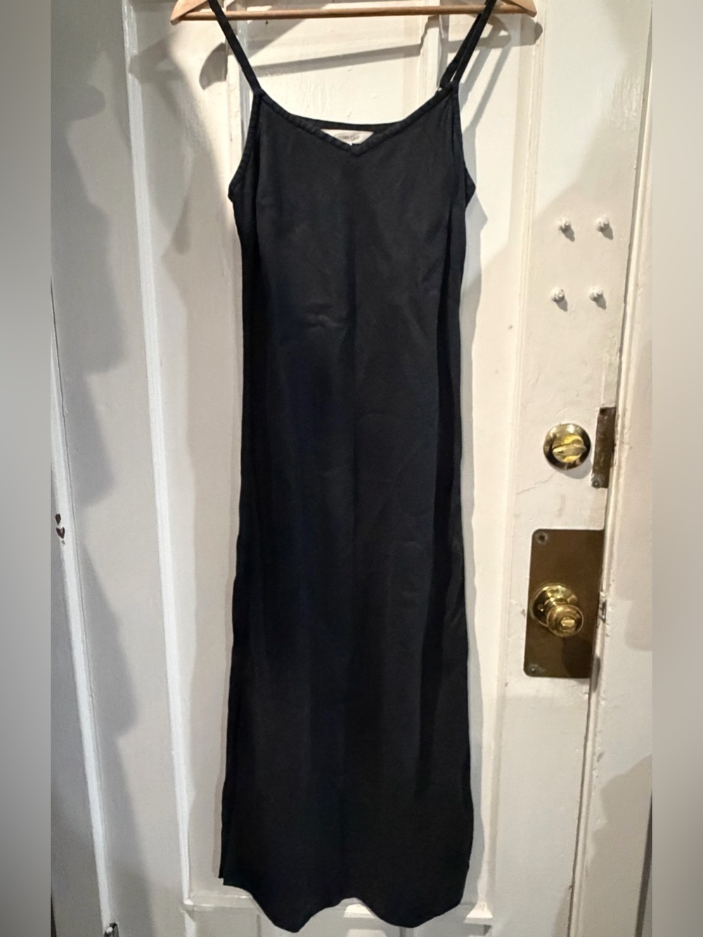 Garnet Hill Black Maxi Slip Dress with Spaghetti Straps